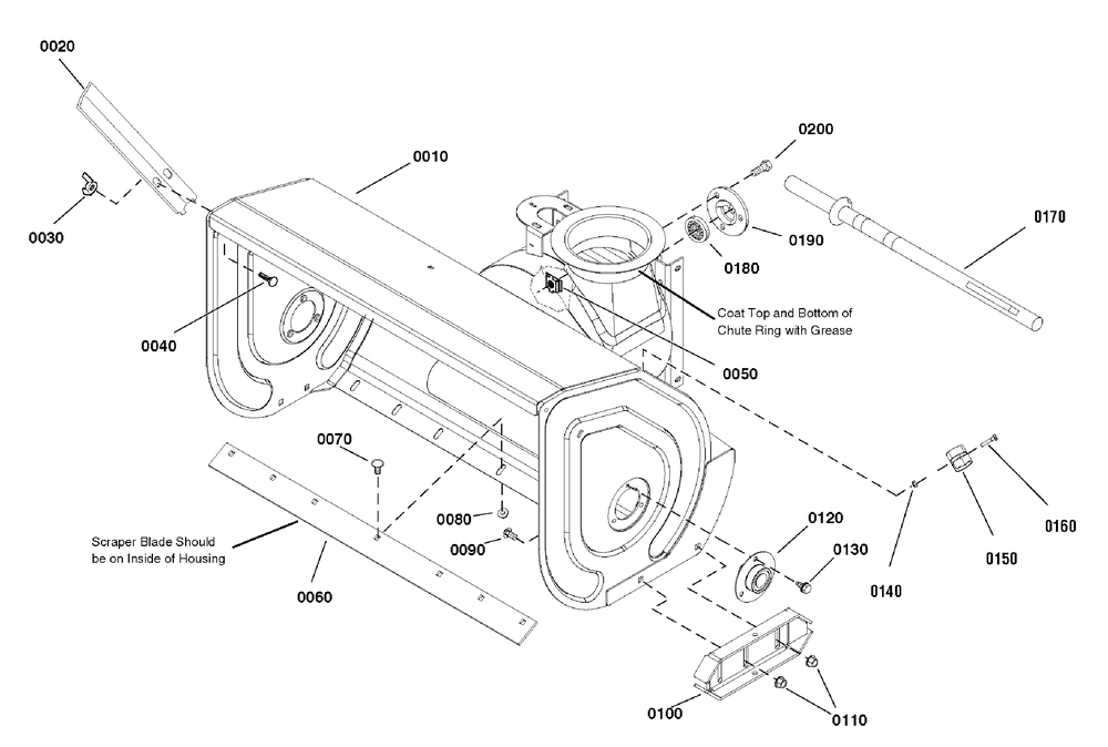 Auger Housing Group Diagram and Parts List for 1695814-LP25940-1332PE 2010 Briggs and Stratton Snow Blower
